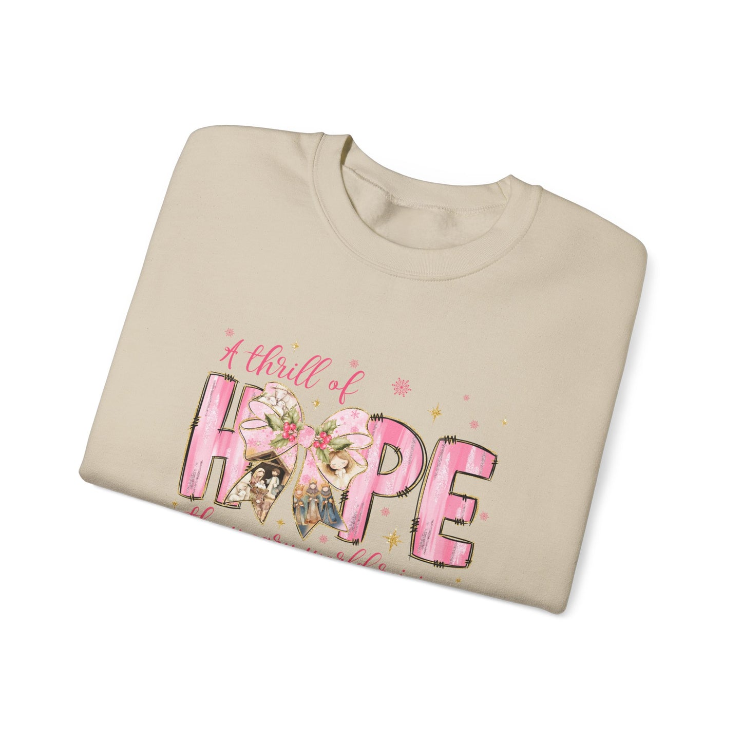 A Thrill of Hope Christmas Sweatshirt – Pink Nativity Holiday Sweater | Faith-Inspired Cozy Winter Top