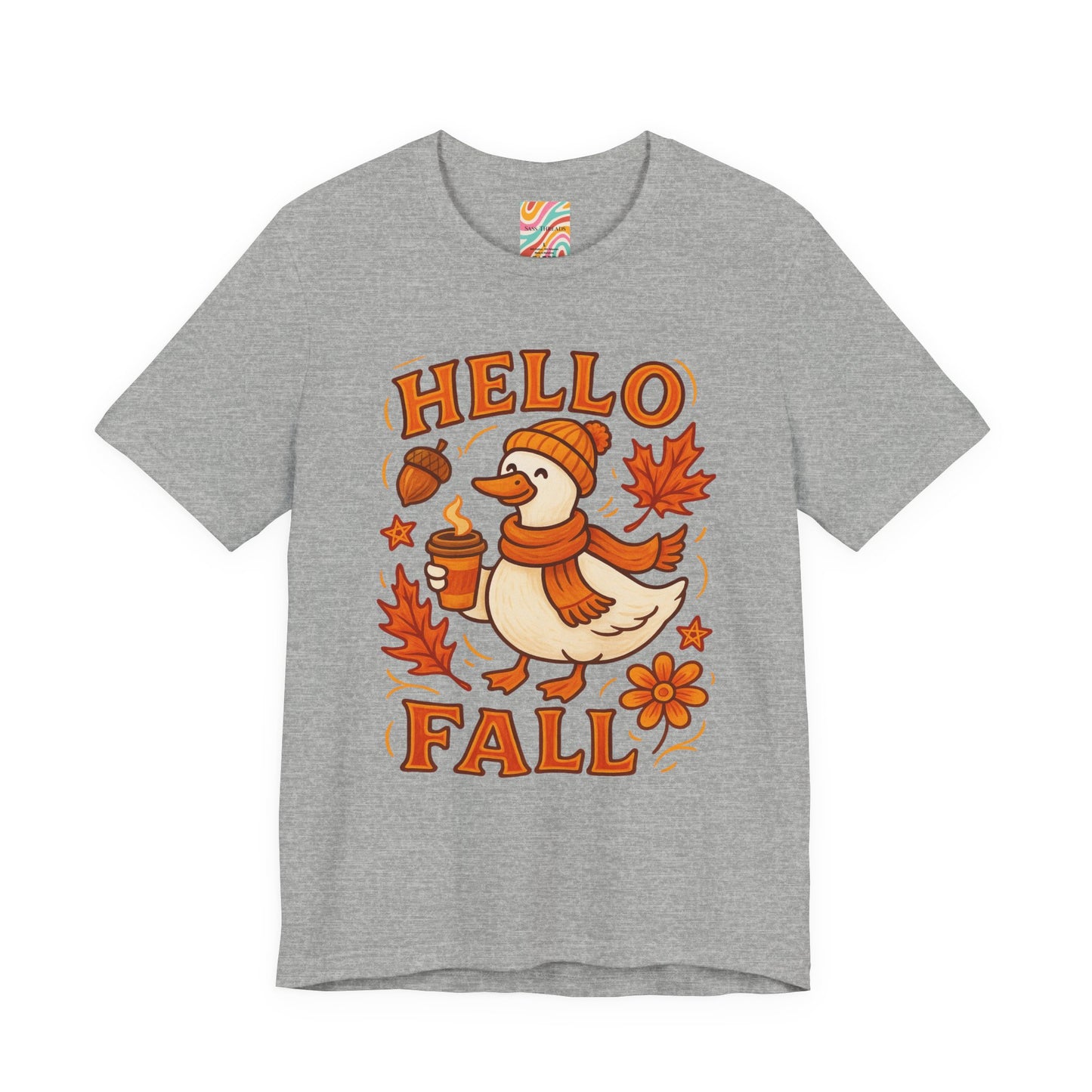 Fall-Themed Unisex T-Shirt, Hello Fall Duck Tee, Autumn Apparel, Seasonal Gift, Cute Casual Wear