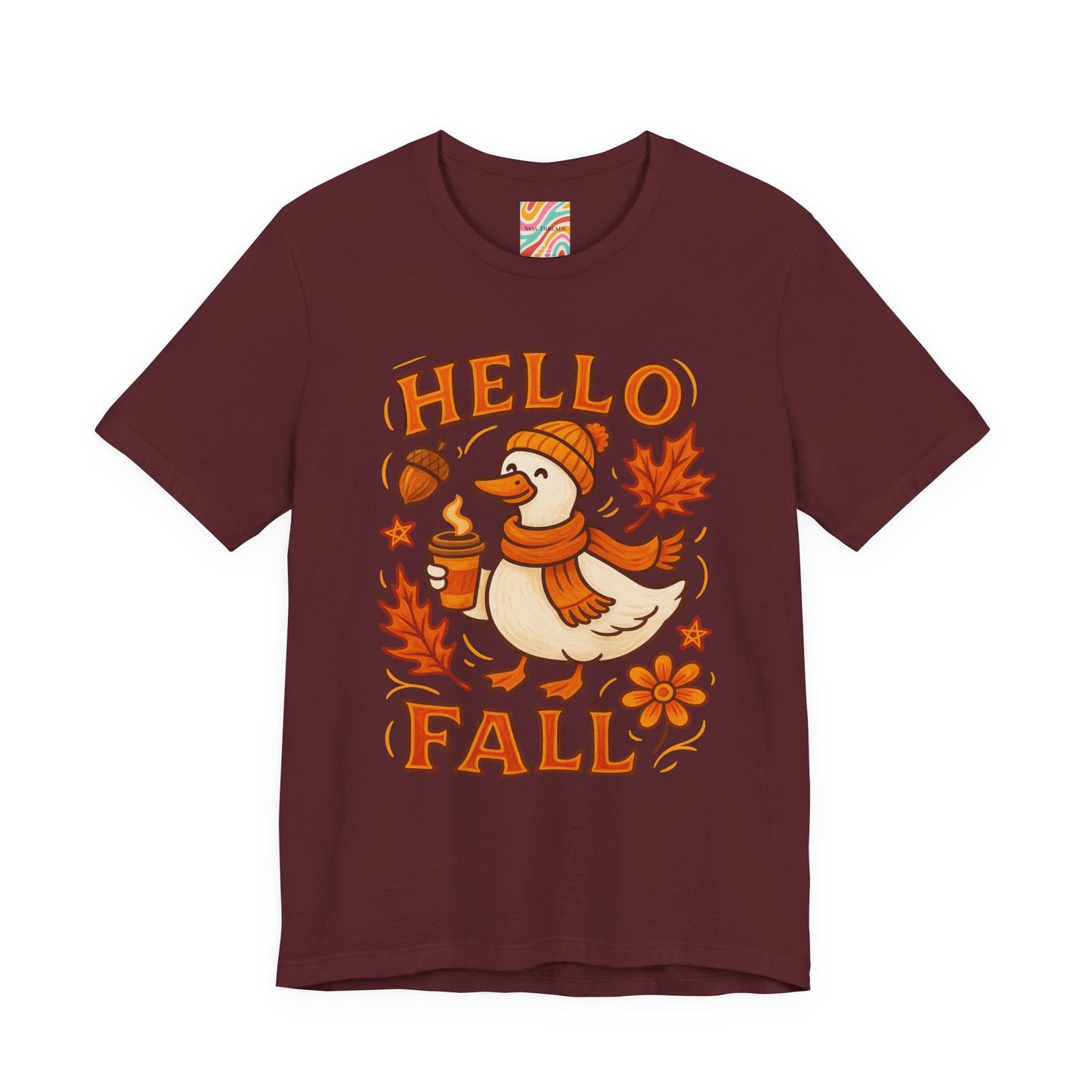 Fall-Themed Unisex T-Shirt, Hello Fall Duck Tee, Autumn Apparel, Seasonal Gift, Cute Casual Wear