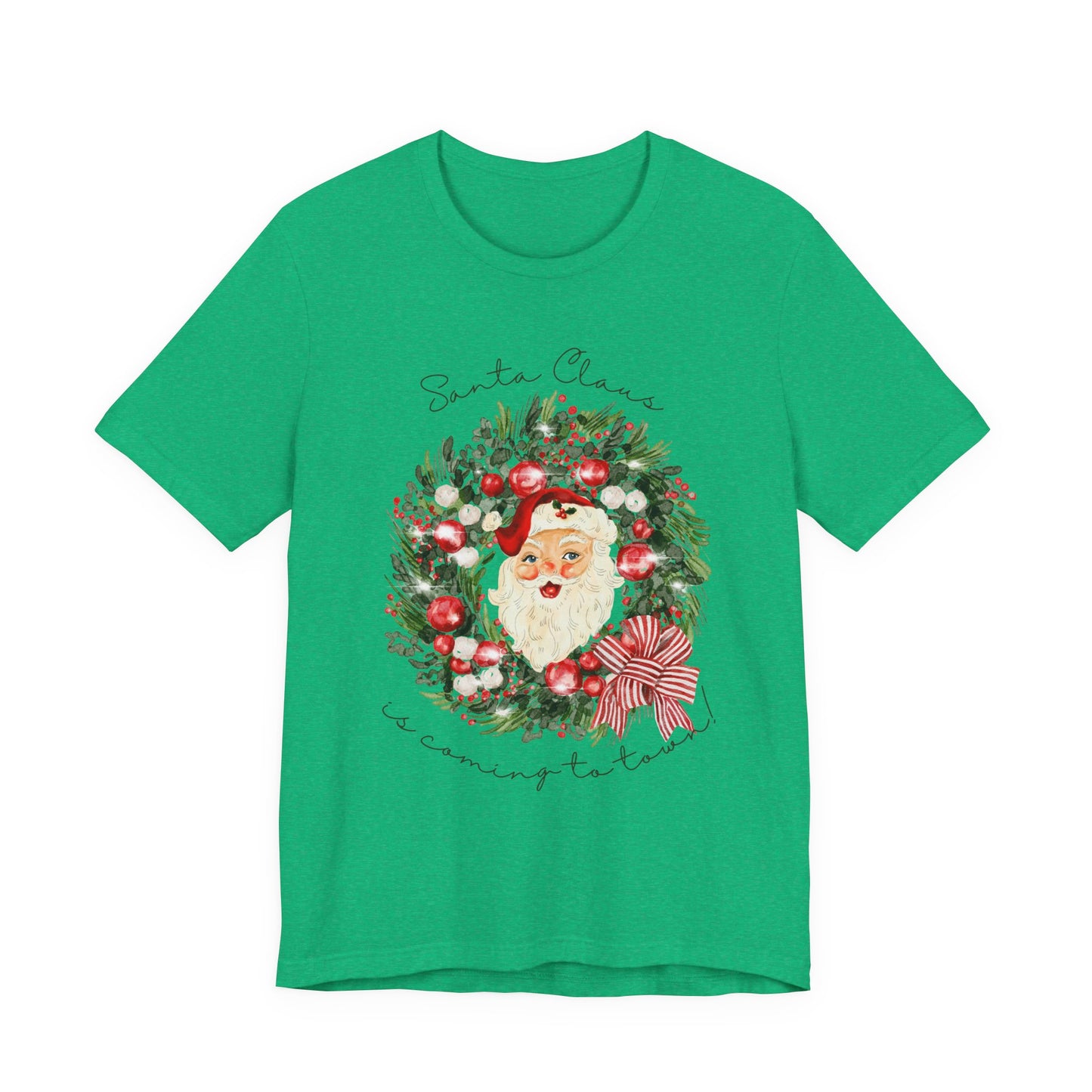 Santa Claus Is Coming To Town Tee – Vintage Wreath Christmas Shirt
