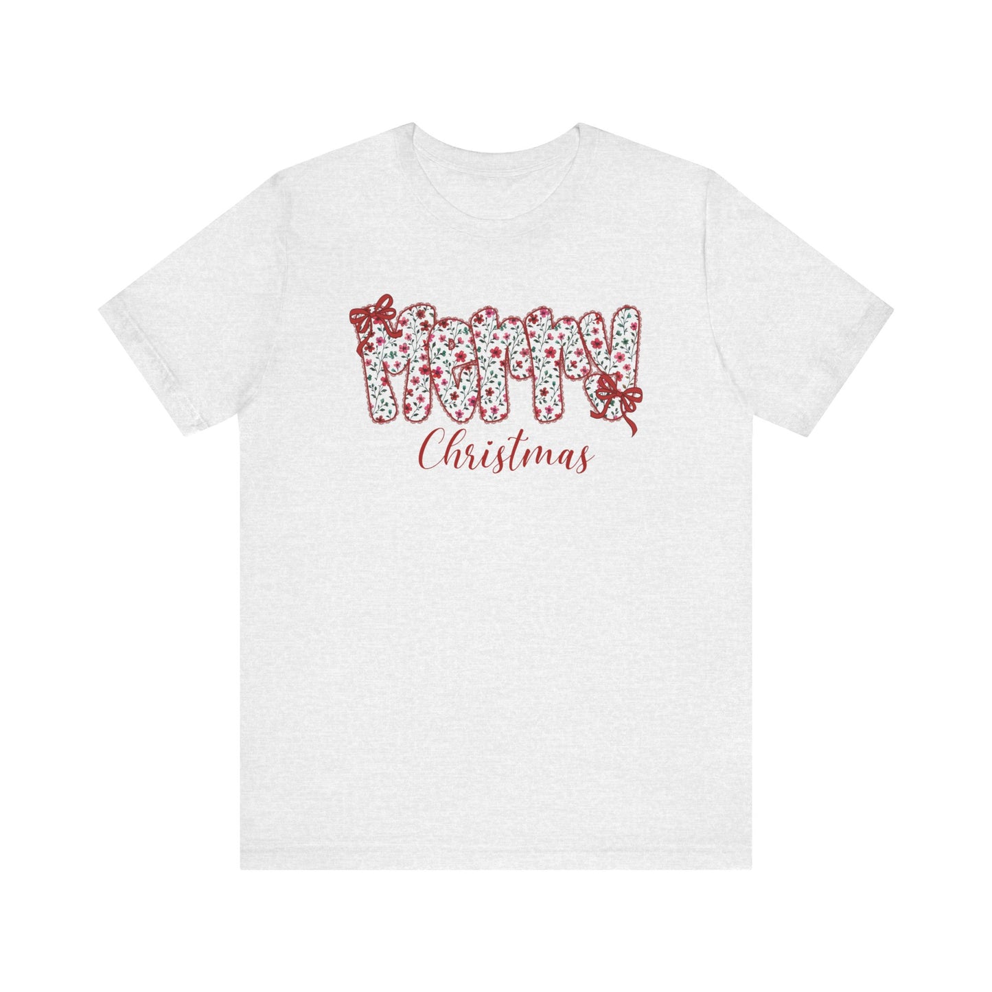 Merry Christmas Floral Letter Tee – Festive Holiday Shirt with Bows