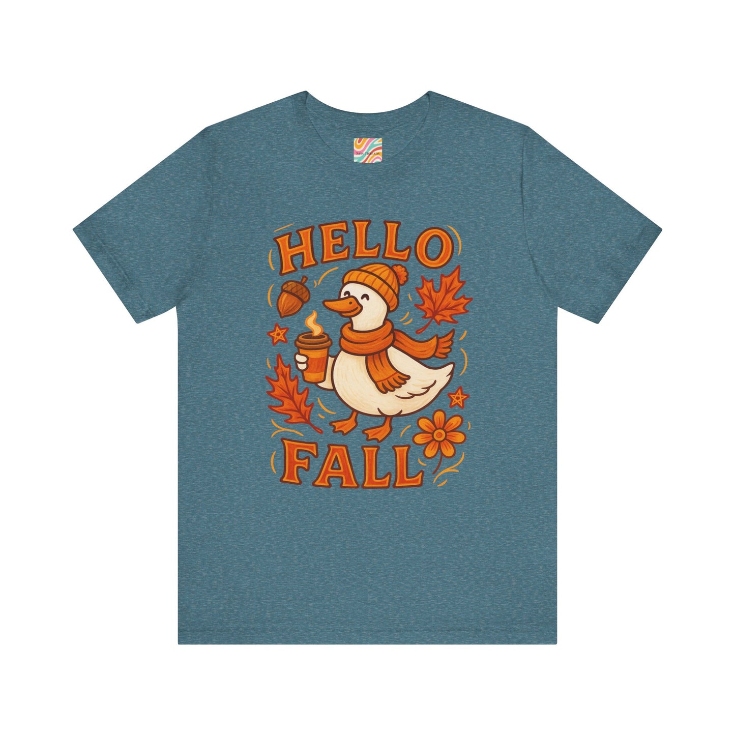 Fall-Themed Unisex T-Shirt, Hello Fall Duck Tee, Autumn Apparel, Seasonal Gift, Cute Casual Wear