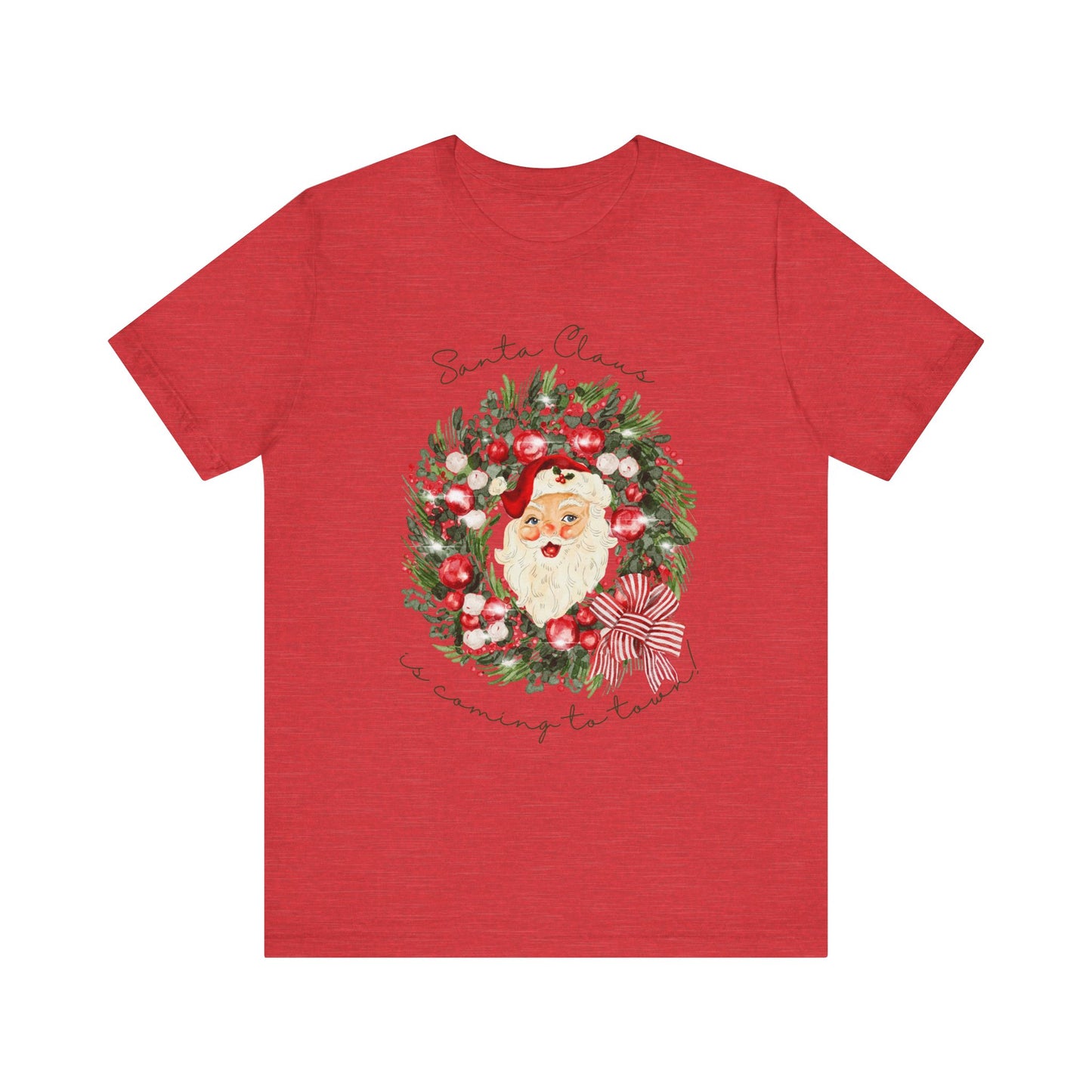 Santa Claus Is Coming To Town Tee – Vintage Wreath Christmas Shirt