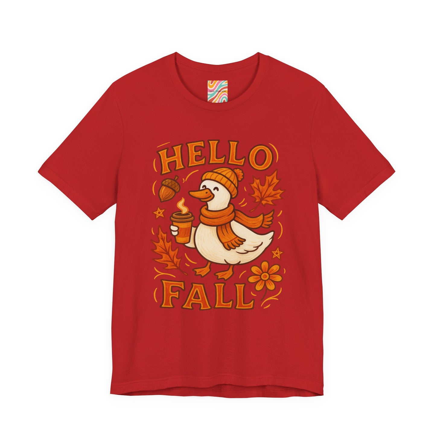 Fall-Themed Unisex T-Shirt, Hello Fall Duck Tee, Autumn Apparel, Seasonal Gift, Cute Casual Wear
