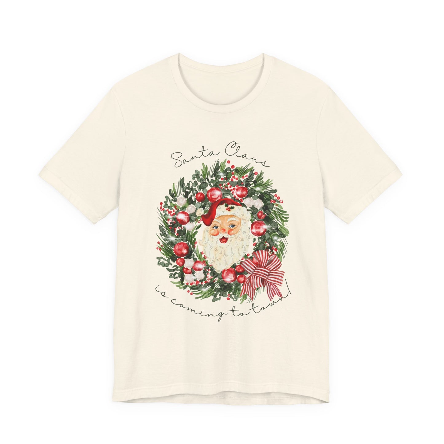 Santa Claus Is Coming To Town Tee – Vintage Wreath Christmas Shirt
