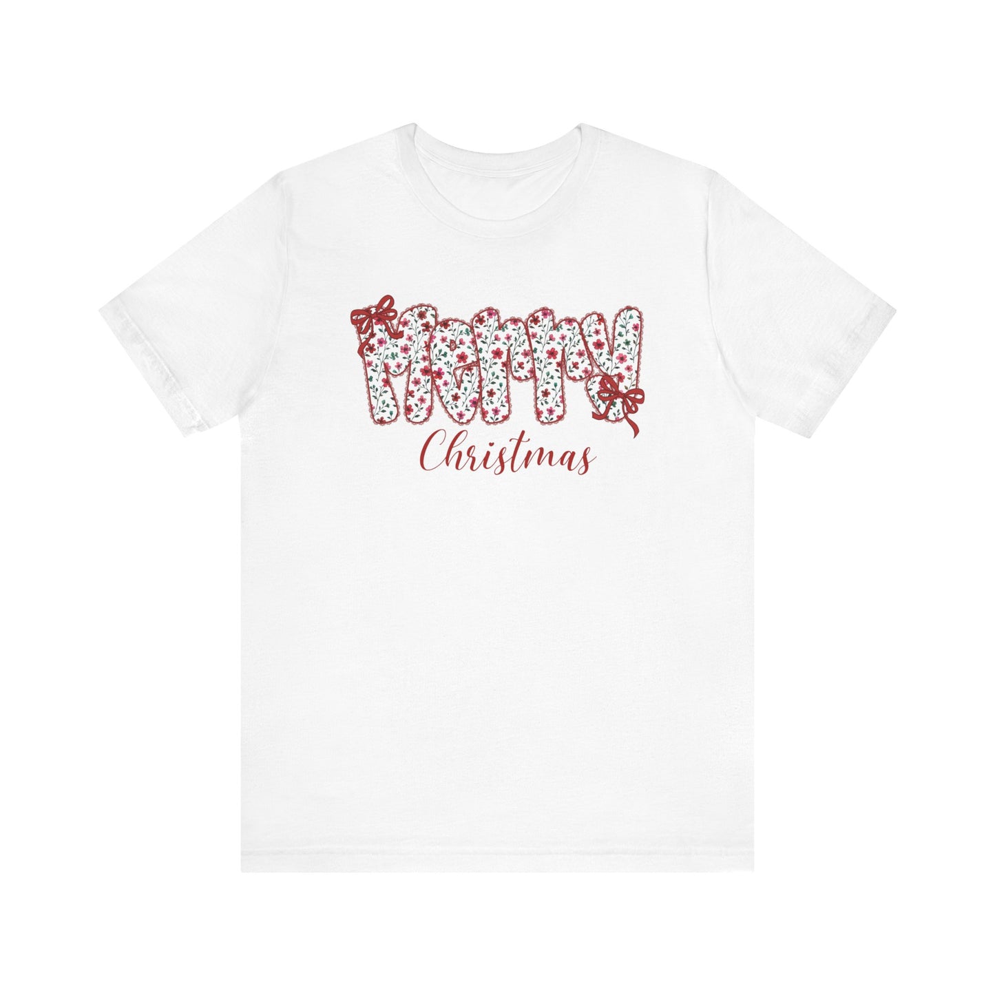 Merry Christmas Floral Letter Tee – Festive Holiday Shirt with Bows