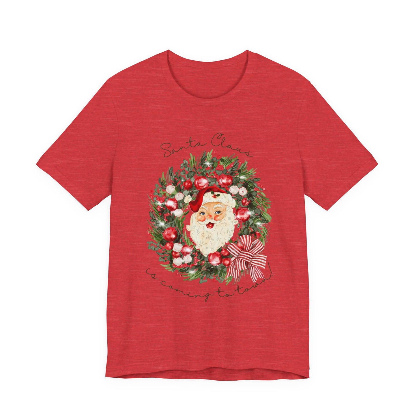 Santa Claus Is Coming To Town Tee – Vintage Wreath Christmas Shirt