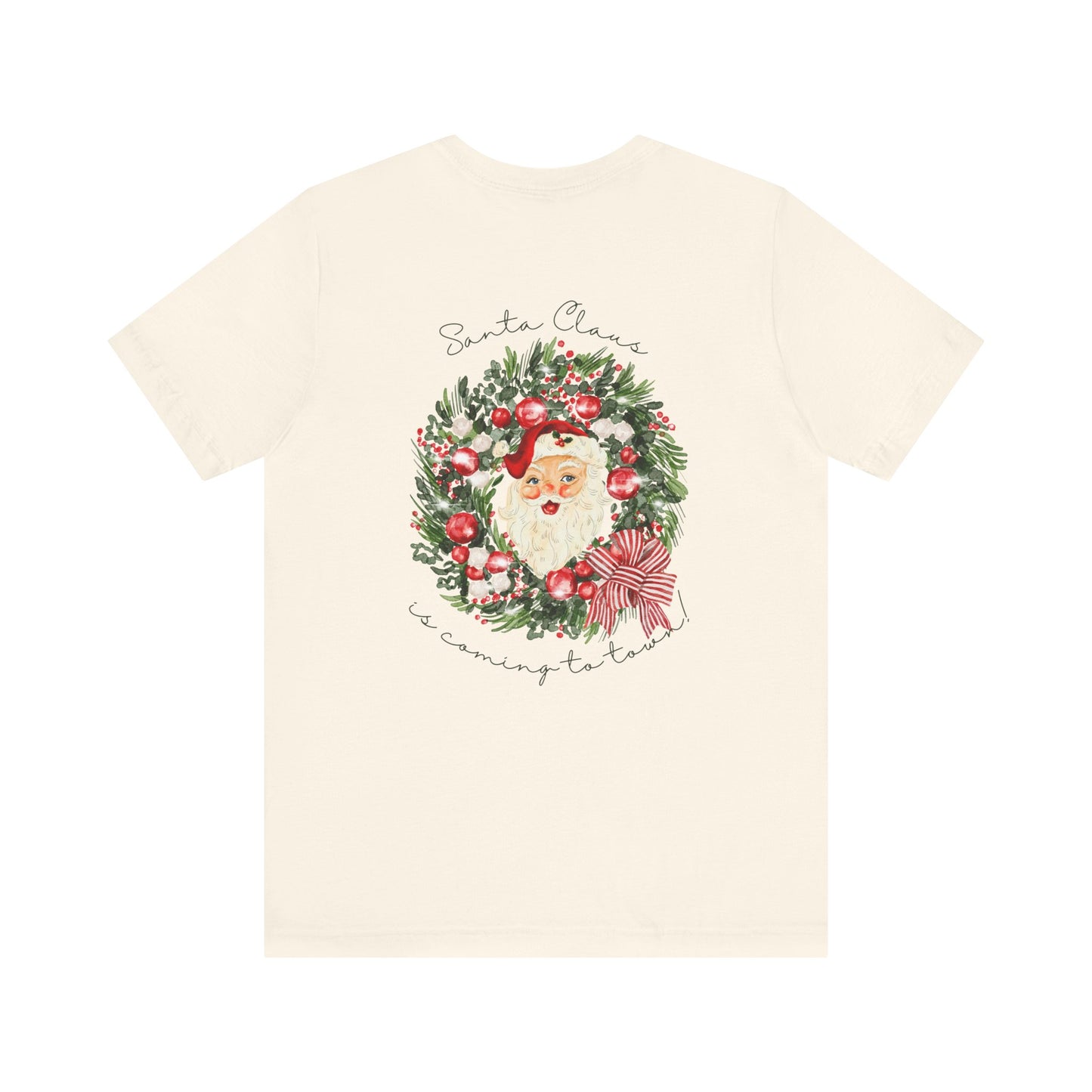 Santa Claus Is Coming To Town Tee – Vintage Wreath Christmas Shirt