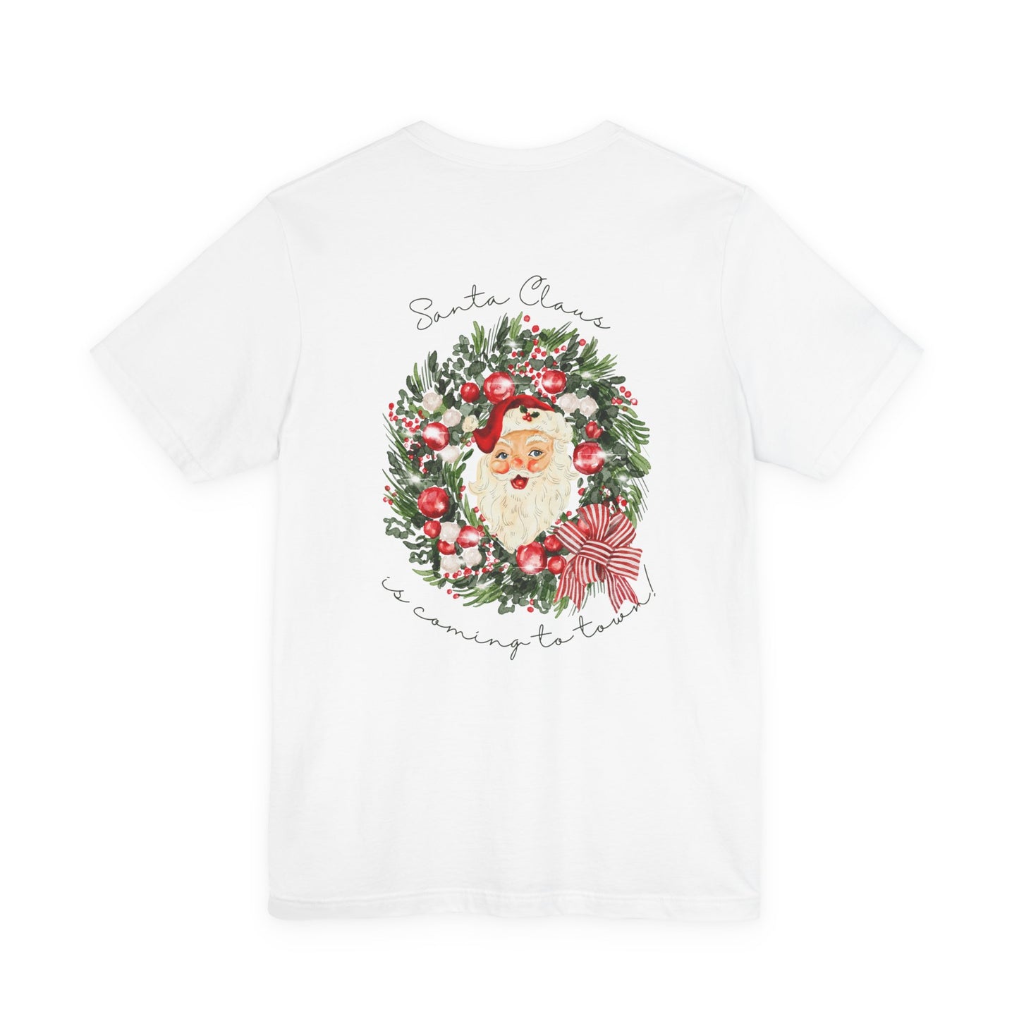 Santa Claus Is Coming To Town Tee – Vintage Wreath Christmas Shirt