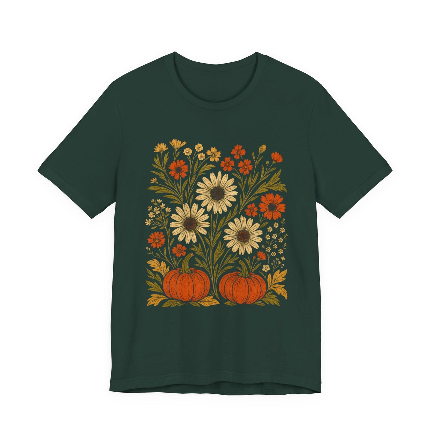 Fall Floral Pumpkin Tee, Autumn T-Shirt, Harvest Celebration Shirt, Thanksgiving Outfit, Nature Lover Gift, Seasonal Apparel