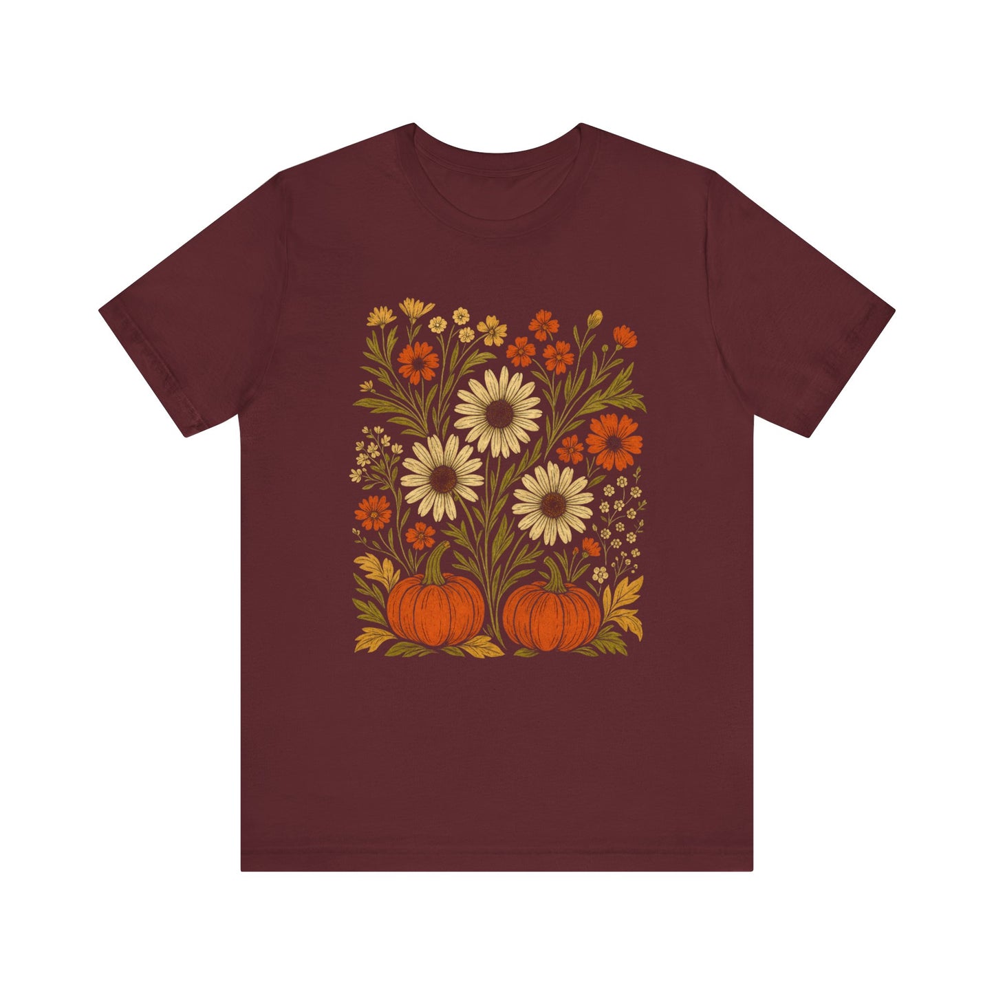 Fall Floral Pumpkin Tee, Autumn T-Shirt, Harvest Celebration Shirt, Thanksgiving Outfit, Nature Lover Gift, Seasonal Apparel