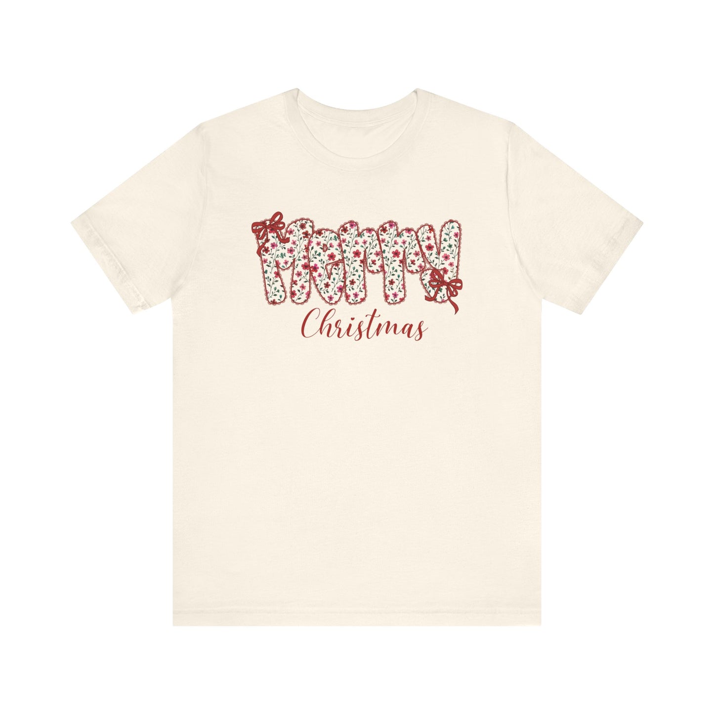 Merry Christmas Floral Letter Tee – Festive Holiday Shirt with Bows