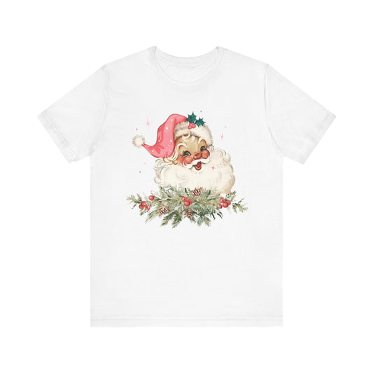Vintage Pink Santa Christmas Tee – Retro Holiday Cheer Shirt