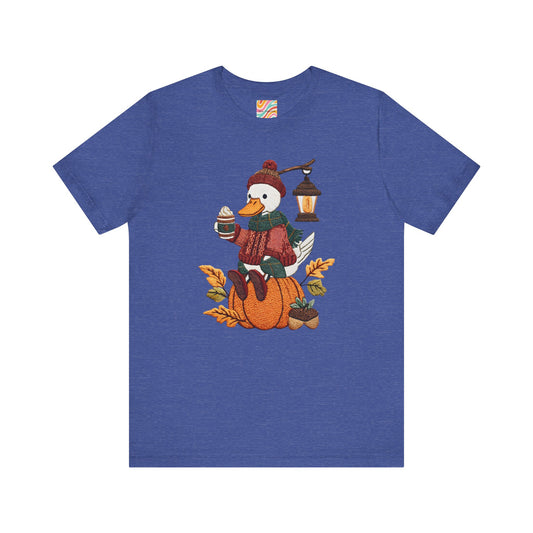 Fall Vibes Unisex Tee with Pumpkin Duck Design, Autumn Fashion, Cute Shirt for Thanksgiving and Halloween, Cozy Gift Idea