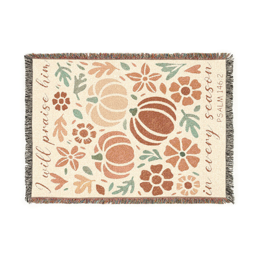 "In Every Season" Woven Throw Blanket – Psalm 145:2 Fall Decor