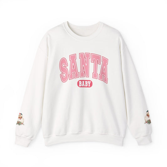 Santa Baby Pink Christmas Sweatshirt – Cute Retro Holiday Sweater for Women | Girly Christmas Outfit
