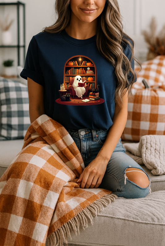 Cozy Ghost Reading T shirt